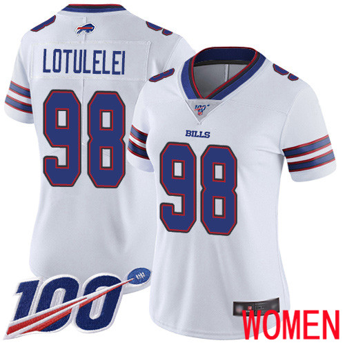 Women Buffalo Bills #98 Star Lotulelei White Vapor Untouchable Limited Player 100th Season NFL Jersey